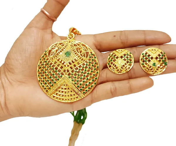 Assamese_Traditional_Gold_Plated_Green_Colour_Tassel_Jewellery_Set_For_Women